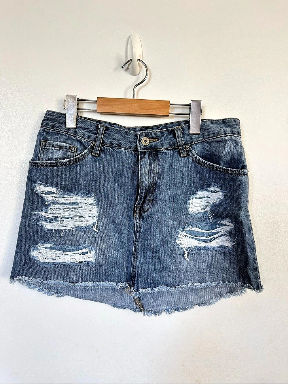 Vanilla Star Distressed Denim Mini Skirt